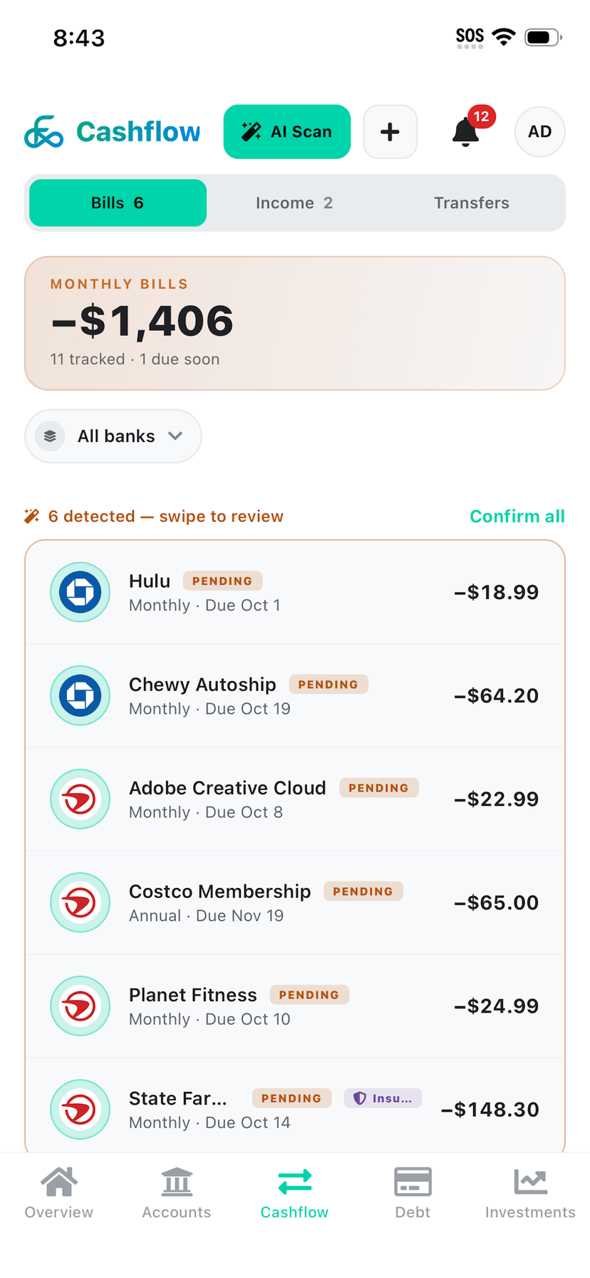 finikigai bills detected automatically