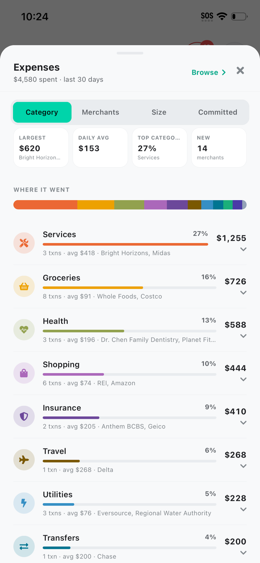 finikigai Cashflow category breakdown