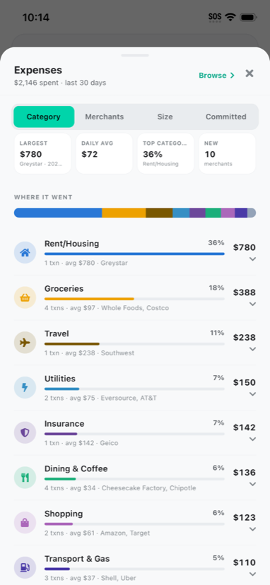 finikigai Cashflow category breakdown