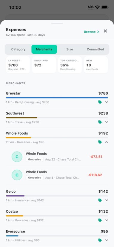 finikigai Cashflow merchant breakdown